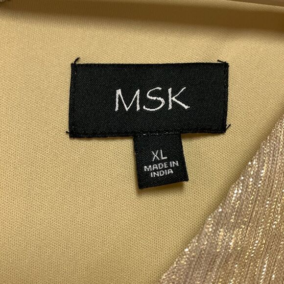 MSK Gold Metallic V-Neck Flutter Sleeve Handkerchief Hem Midi Dress Size XL - Picture 5 of 15